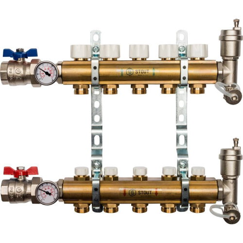 Коллектор отопления STOUT 1"латунь, 5x3/4" в сборе без расходомеров SMS 0468 000005